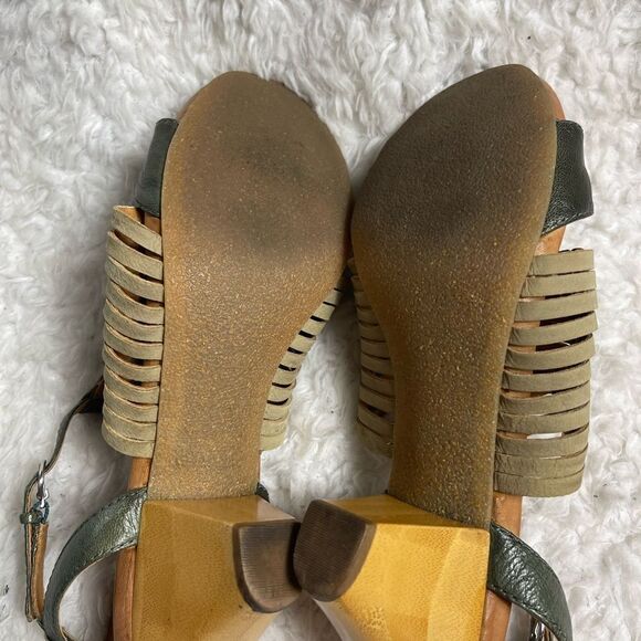 NAYA Tova woven leather moss green straps sandals with wooden chunky heel. SZ10M - Picture 9 of 9